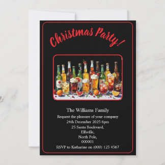 Christmas Party Drinks And Cocktails Xmas Black Invitation