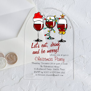 Christmas Party Drinks Cocktails Wine Glasses Acrylic Invitations