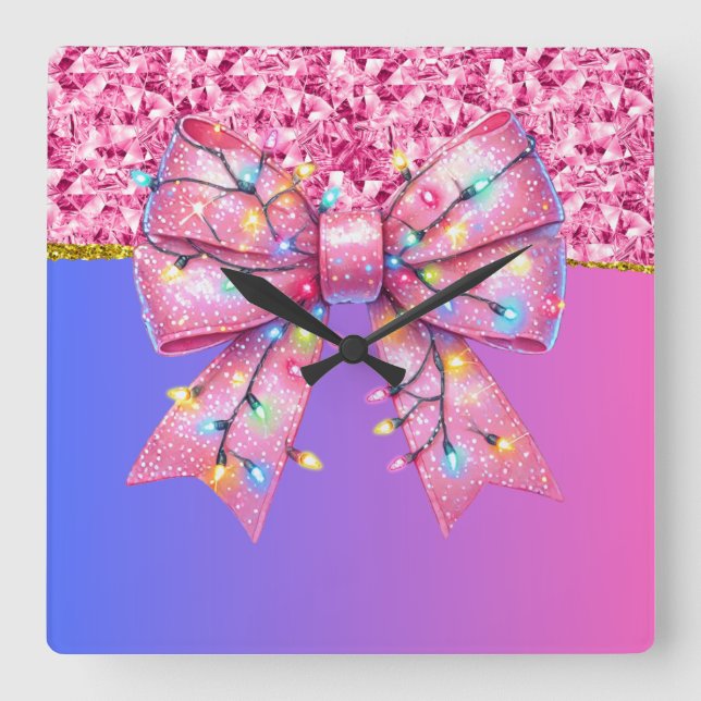 Christmas Party Drip Bling Festive Merry Xmas Ligh Square Wall Clock (Front)