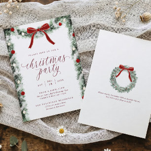 Christmas Party Elegant Festive Watercolor Bow Invitation