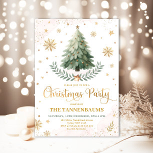 Christmas Party Elegant Pink Gold Winter Holiday Invitation