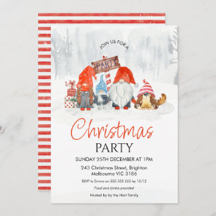 Christmas Party Family  Gnomes with Boy and Dog  I Invitation