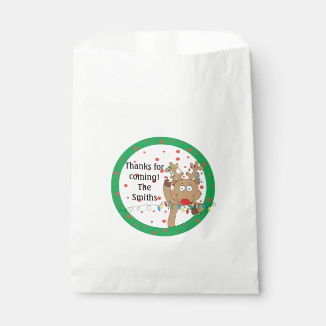 Christmas Party Favour Bag. "Reindeer" Personalise Bags (Front)