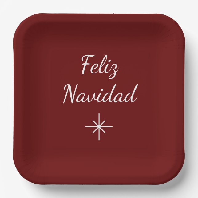 Christmas Party Feliz Navidad Simple Snowflake Red Paper Plate (Front)