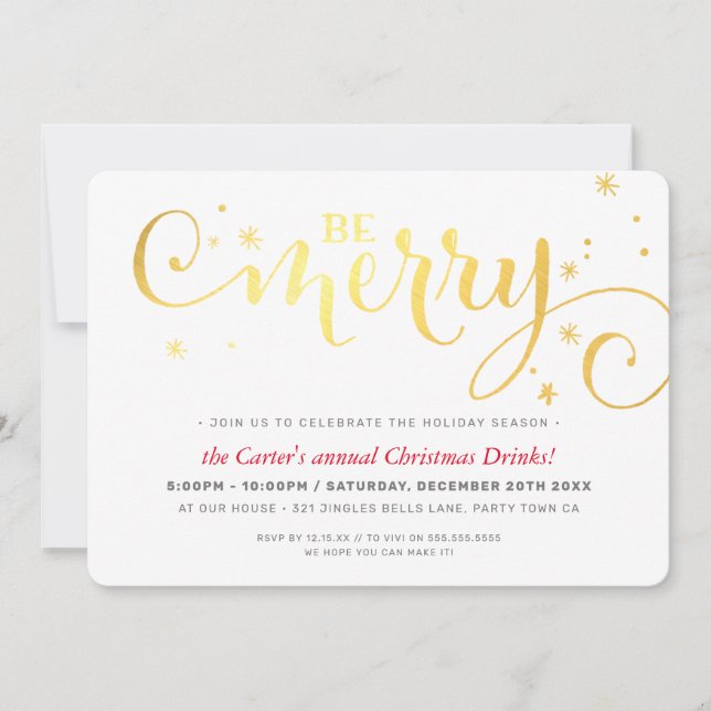 CHRISTMAS PARTY festive fun typography BE MERRY Holiday Card (Front)