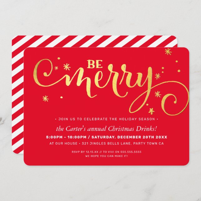 CHRISTMAS PARTY festive fun typography BE MERRY Holiday Card (Front/Back)