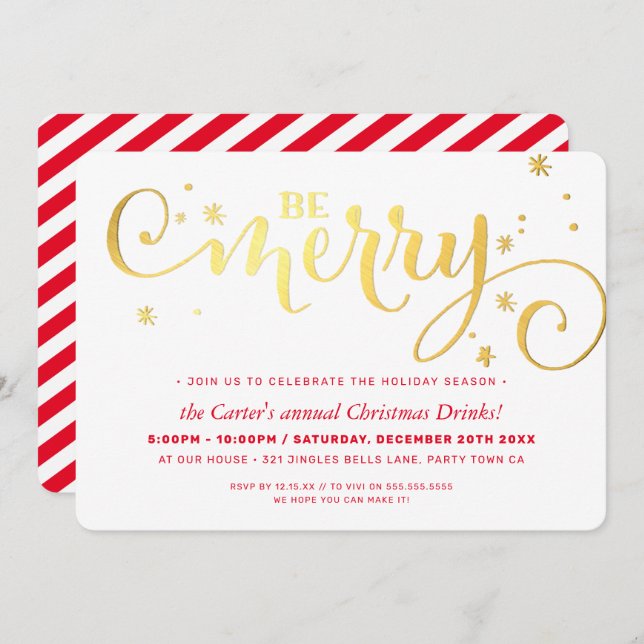 CHRISTMAS PARTY festive fun typography BE MERRY Holiday Card (Front/Back)