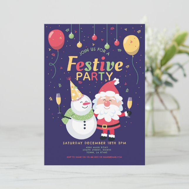 Christmas Party Festive Santa Invitation (Standing Front)