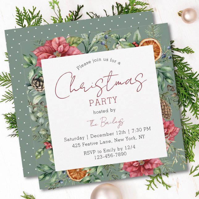 Christmas Party Festive Script Modern Floral Invitation (Creator Uploaded)