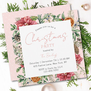 Christmas Party Festive Script Modern Floral Invitation