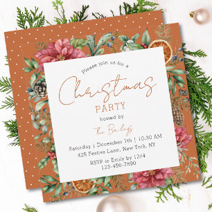 Christmas Party Festive Script Modern Floral Invitation