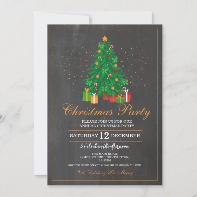 Christmas Party Festive Tree Gifts Invitation (Front)