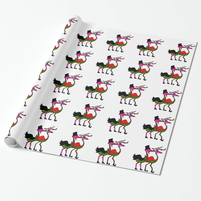 Christmas Party Flamingo Wrapping Paper (Unrolled)