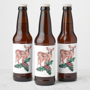 Christmas Party Floral Deer Winter Wedding Beer Bottle Label