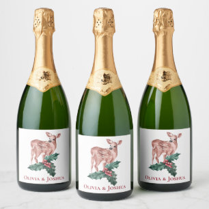 Christmas Party Floral Deer Winter Wedding Country Sparkling Wine Label