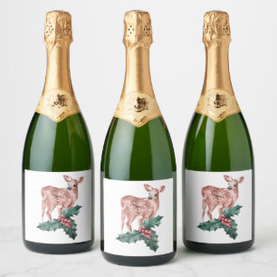 Christmas Party Floral Deer Winter Wedding Country Sparkling Wine Label