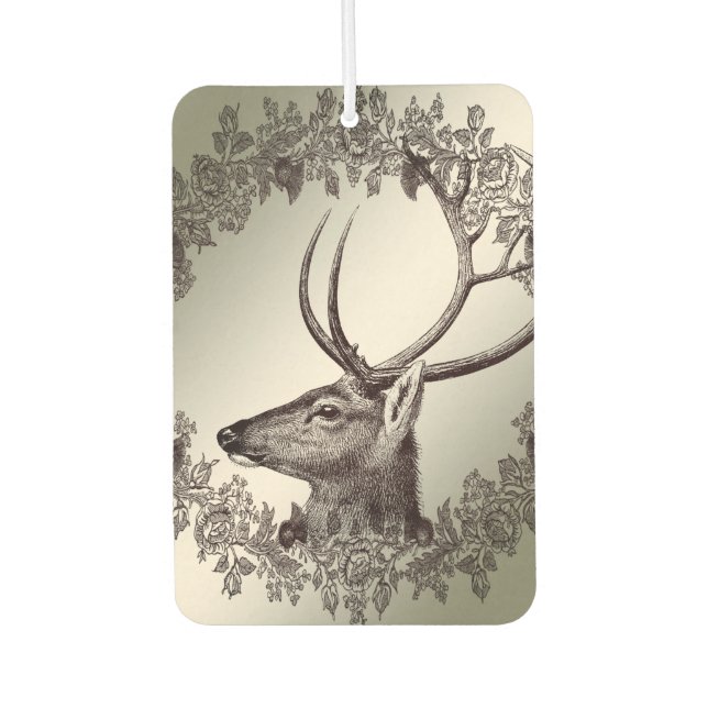 Christmas Party Floral Reindeer Golden Winter Car Air Freshener (Front)