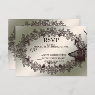 Christmas Party Floral Reindeer Golden Winter RSVP Card