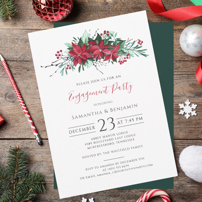 Christmas Party Floral Script Engagement Invitation (Christmas Party Floral Script Engagement Invitation)