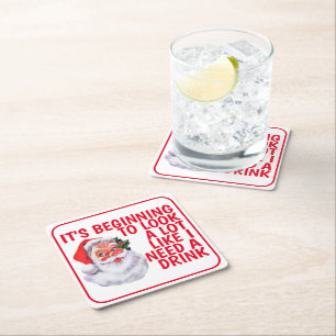 Christmas Party Funny Santa Claus Drinking Humour Square Paper Coaster