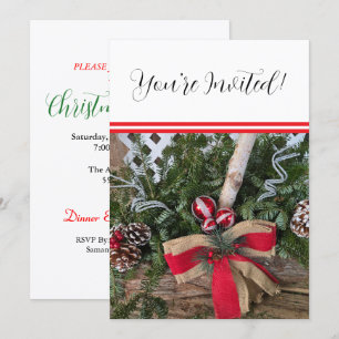 Christmas Party Gathering Evergreen Pine Branches Holiday Card