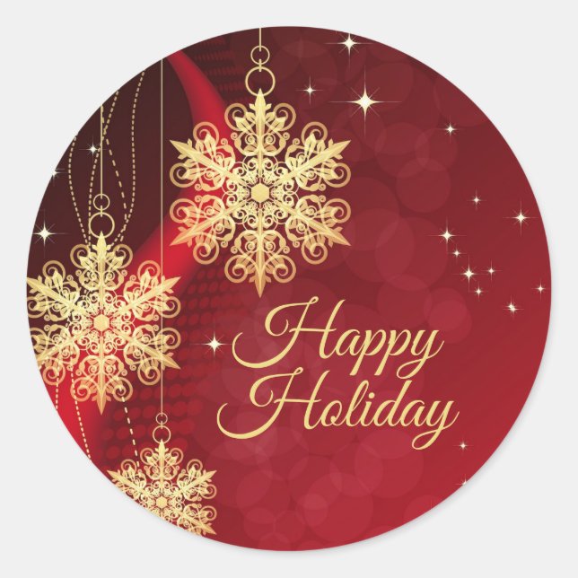 Christmas Party Gift Red Golden Snowflakes Holiday Classic Round Sticker (Front)