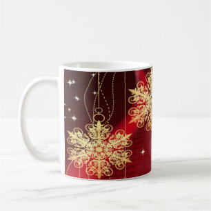 Christmas Party Gift Red Golden Snowflakes Holiday Coffee Mug