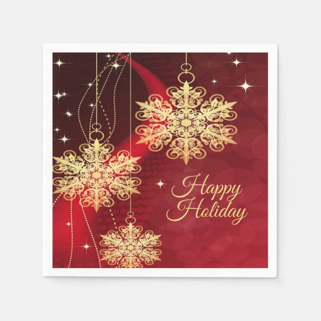 Christmas Party Gift Red Golden Snowflakes Holiday Napkin (Front)