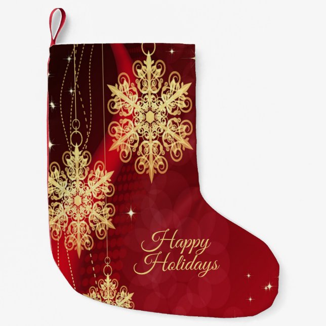 Christmas Party Gift Red Golden Snowflakes Holiday Small Christmas Stocking (Front)
