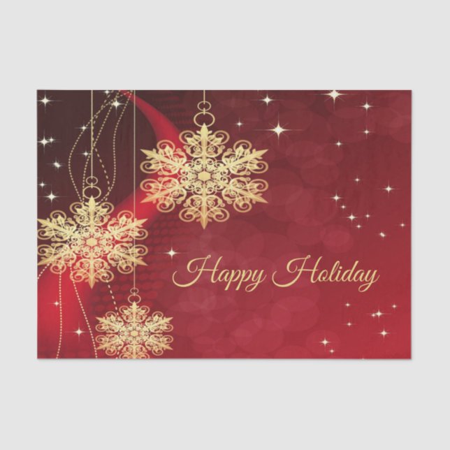 Christmas Party Gift Red Golden Snowflakes Holiday Tissue Paper (Front)