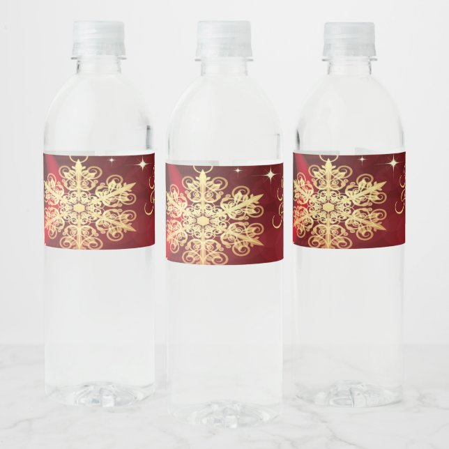 Christmas Party Gift Red Golden Snowflakes Holiday Water Bottle Label (Bottles)