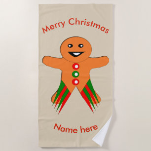 Christmas Party Gingerbread Man Beach Towel