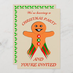 Christmas Party Gingerbread Man Custom Invites
