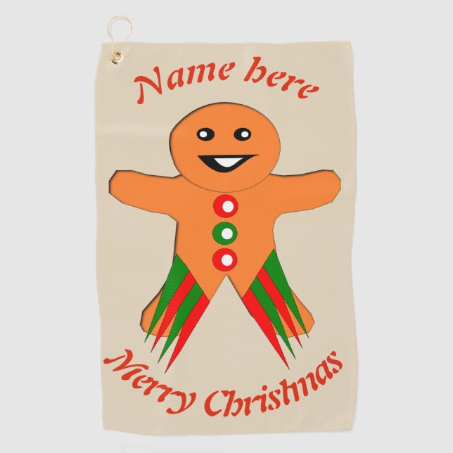 Christmas Party Gingerbread Man Personalised Golf Towel (Front)