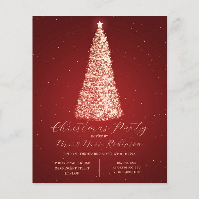 Christmas Party Glam Red Tree Sparkle Invite Flyer (Front)