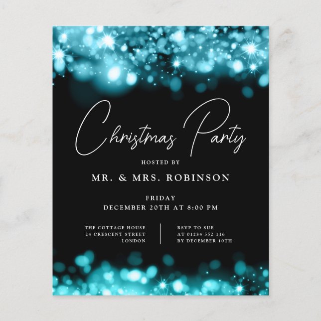 Christmas Party Glam Teal Lights  Flyer (Front)