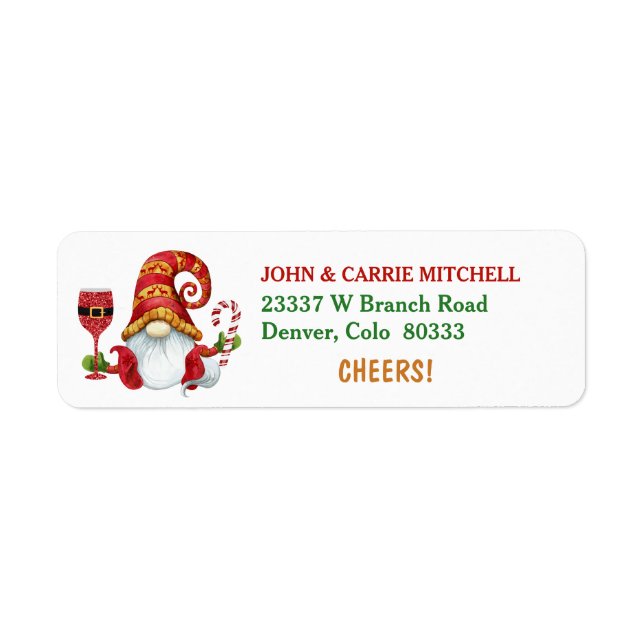 Christmas Party Gnome Cheers Return Address Label (Front)