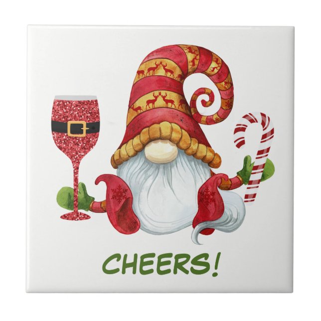 Christmas Party Gnome Cheers Tile (Front)