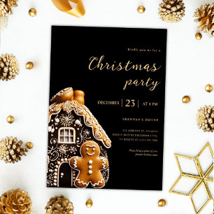 Christmas Party Gold Black Gingerbread Holiday Invitation