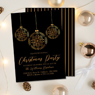 Christmas Party Gold Black Holiday Bulb Invitation