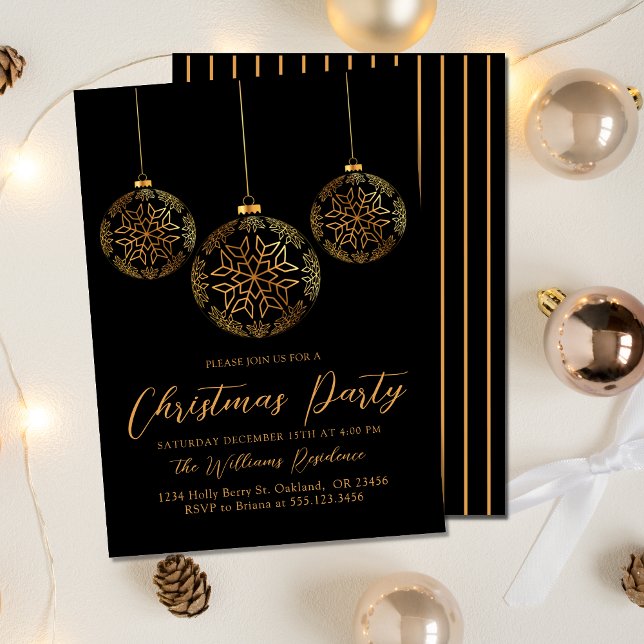 Christmas Party Gold Black Holiday Bulb Invitation (Creator Uploaded)