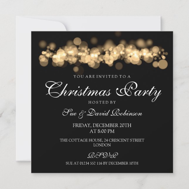 Christmas Party Gold Bokeh Lights Invitation (Front)