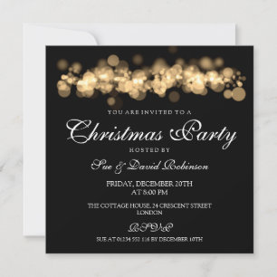 Christmas Party Gold Bokeh Lights Invitation