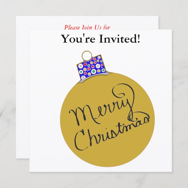 Christmas Party Gold Ornament Ball Holiday Card (Front/Back)