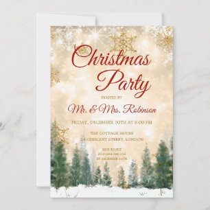 Christmas Party Gold Winter Wonderland  Invitation