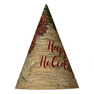 Christmas Party Golden Green Leaves Red Rustic Hat