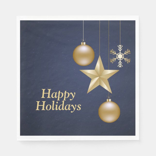 Christmas Party Golden Ornament Navy Blue Elegant Napkin (Front)