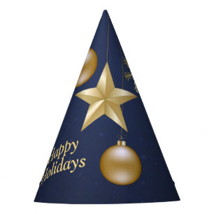 Christmas Party Golden Ornament Navy Blue Elegant Party Hat