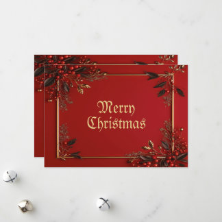 Christmas Party Golden Red Leaves Holidays Elegant Holiday Card