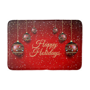 Christmas Party Golden Red Winter Holidays Elegant Bath Mat